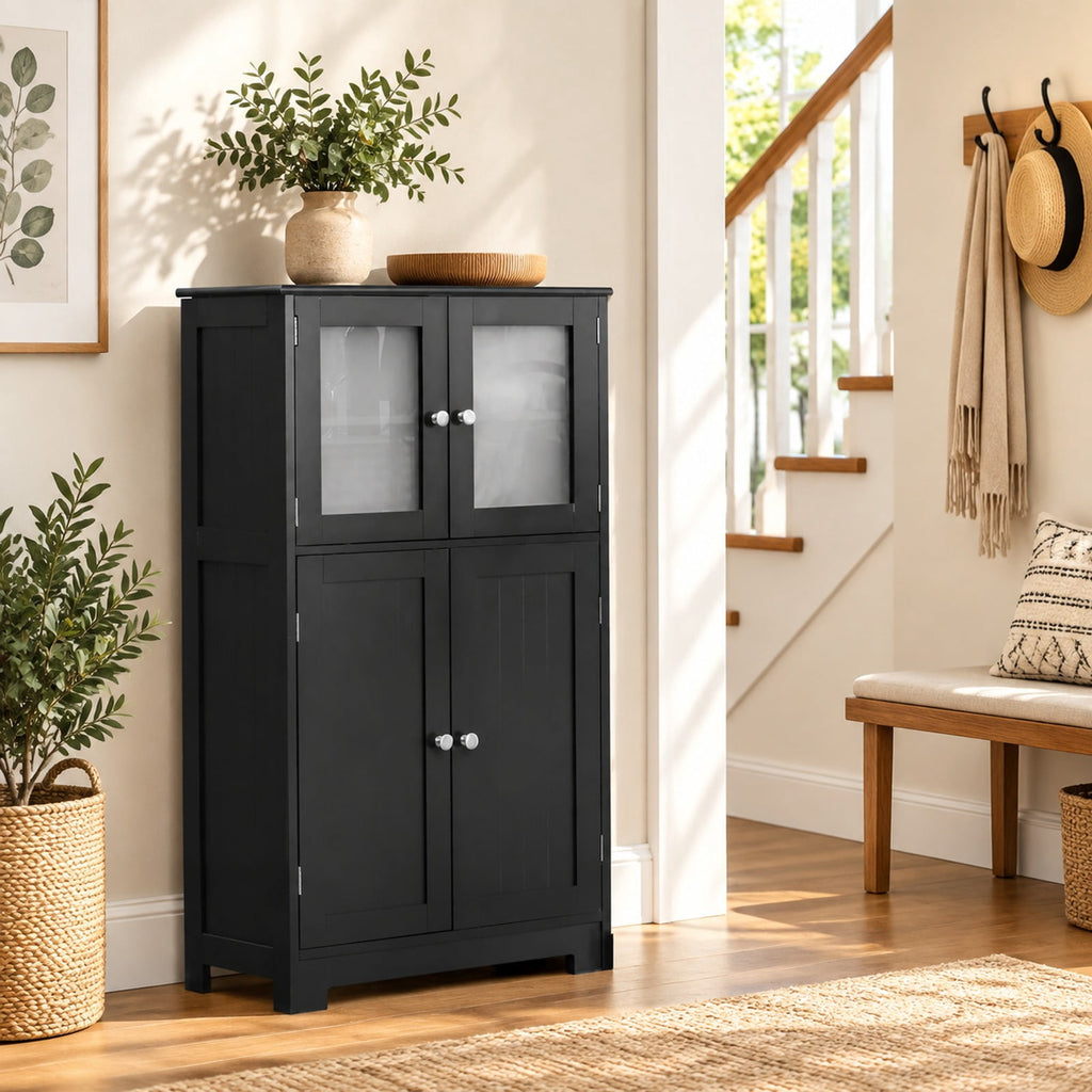 Airfind Bathroom Floor Storage Locker Kitchen Cabinet with Doors and Adjustable Shelf, MDF Frame, 23 x 12 x 43 inch Footprint, Black