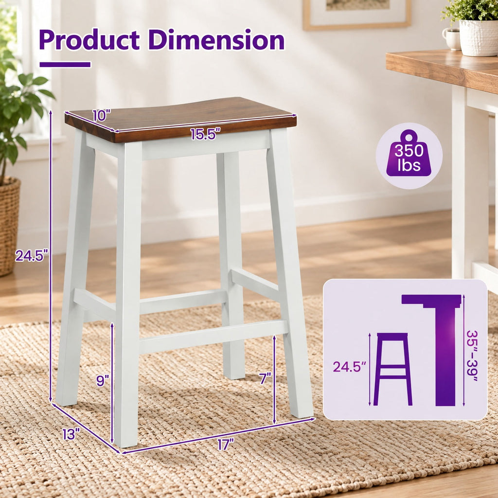 Airfind 24.5-Inch Set of 4 Saddle Stools Bar Stools with Footrests for Kitchen Island-Walnut and Gray, 350 lbs Capacity, Rubber Wood Acacia Wood Frame