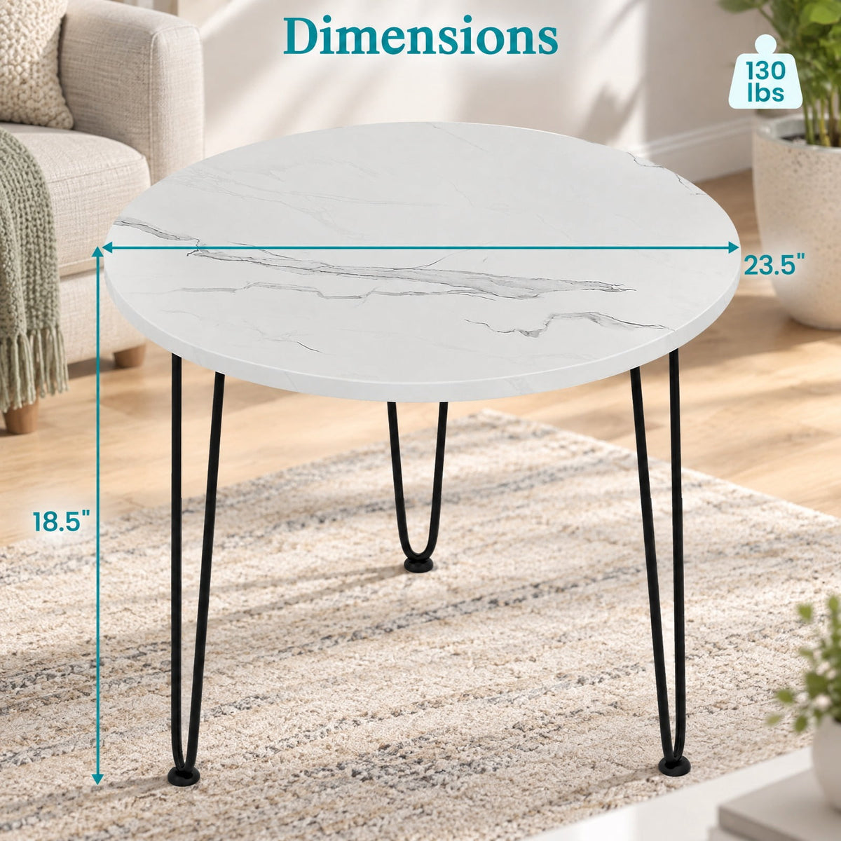 Airfind Round Coffee Table with Thickened Tabletop and Metal Tripod Legs, 23.5 x 23.5 x 18.5Weight Footprint, White