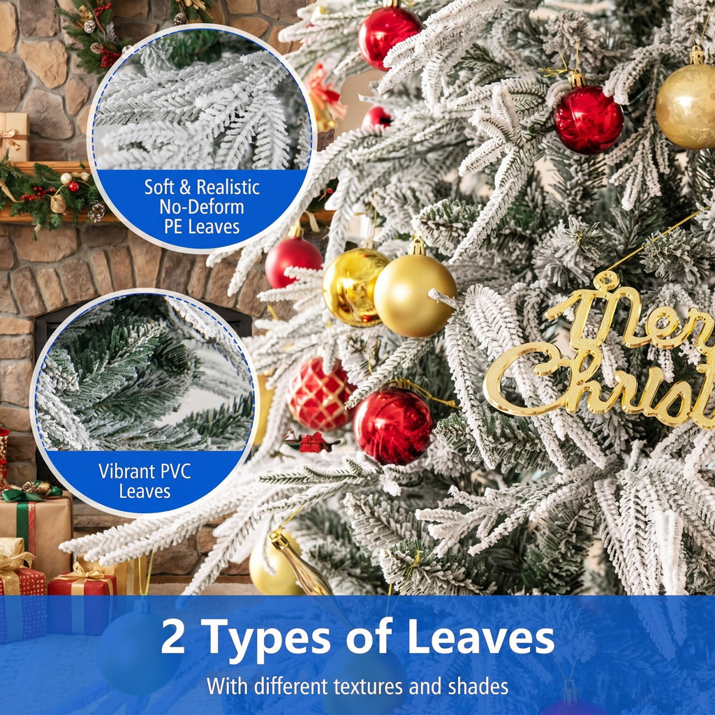 Airfind 8 Feet Snow-flocked Artificial Christmas Tree Pre, PE PVC Metal Tree Height 8/7/6 ft Tree Width 5/4.5/3.5 ft Frame, White
