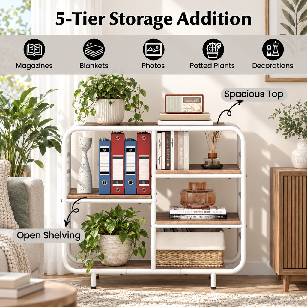 Airfind 5-Tier Storage Organizer Open Book Shelf with Metal Frame, 88 lbs Capacity, Engineered Wood Metal Frame, 30.5 x 12 x 27 Footprint