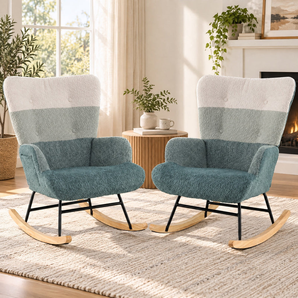 Airfind Nursery Rocking Chair with Ergonomic Armrests and High Backrest, 250 lbs Capacity, Boucle Sponge Metal Plywood Rubber Wood Frame, Colorful