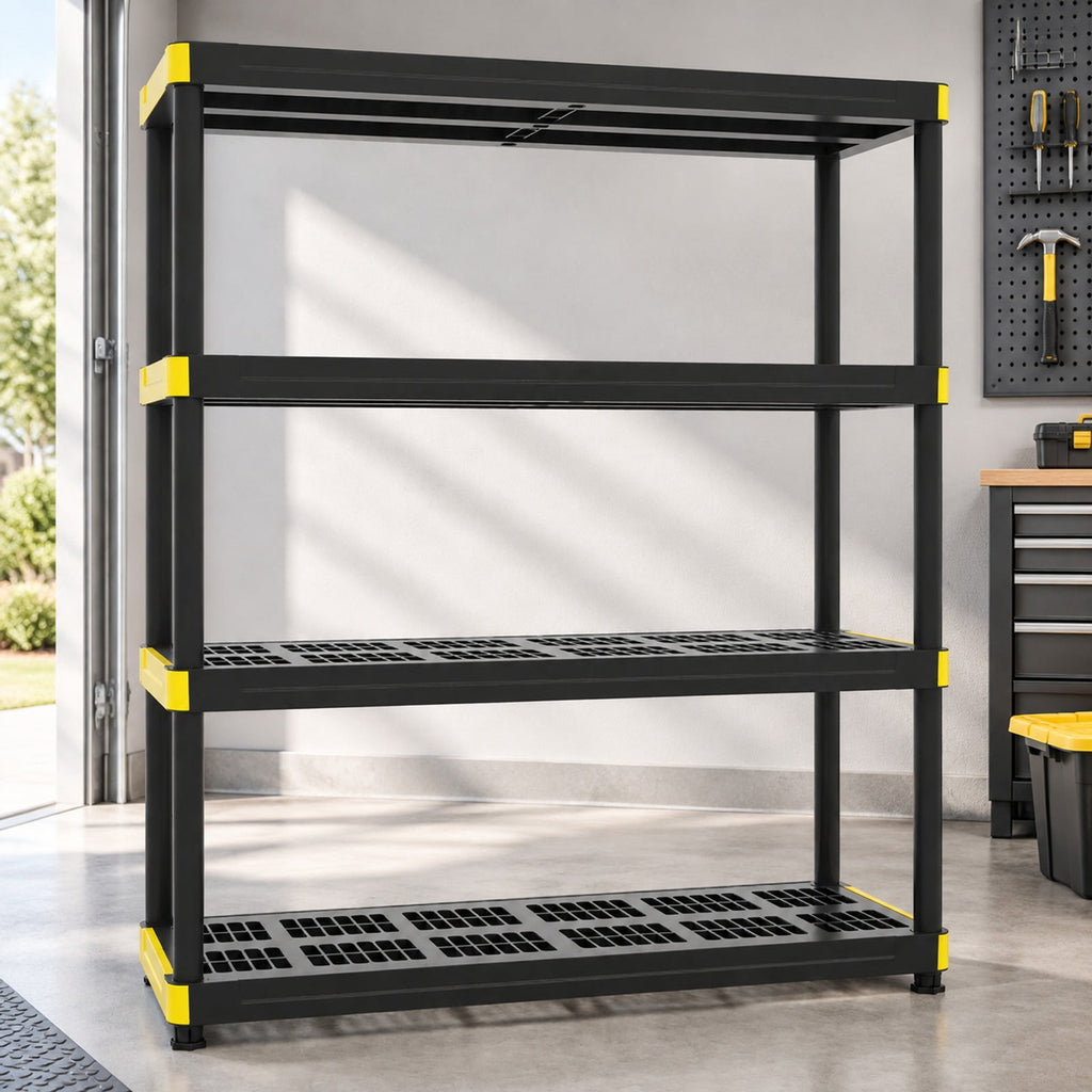 Airfind 4-Tier Plastic Storage Shelf Heavy-Duty Utility Rack Freestanding Storage Rack, PP Frame, 47.5in x 17.5in x 55.5in Footprint, Black