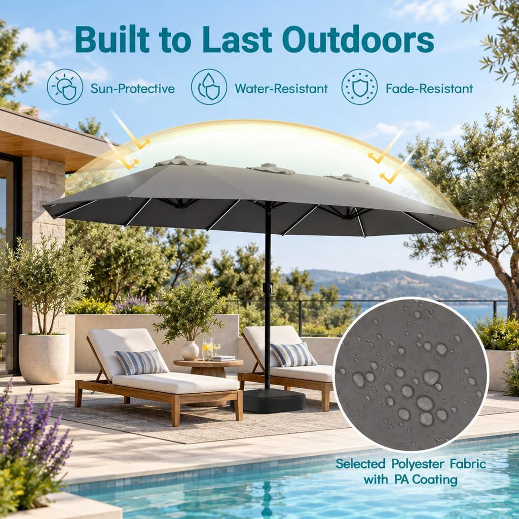 Airfind 15.5FT Extra-Large Patio Umbrella with Base 12 Reinforced Ribs, 180G Polyester Fabric Metal External Frame, Gray