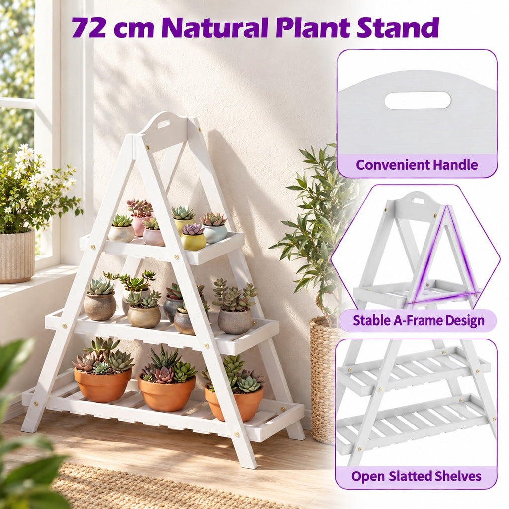 Airfind 3-Tier Plant Stand Flower Pot Display Shelf, Shelf 11 lbs Total Capacity, Fir Wood Frame, 23 x 10 x 28.5 Footprint, White