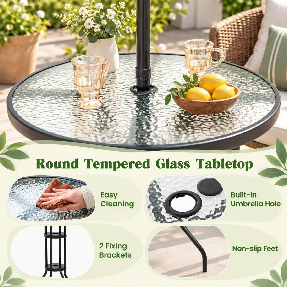 Airfind 4 Pieces Outdoor Bar Set with Umbrella, 110 lbs Capacity, Fabric Metal Tempered Glass Polyester Frame, 24 x 24 x 36 Footprint, Beige