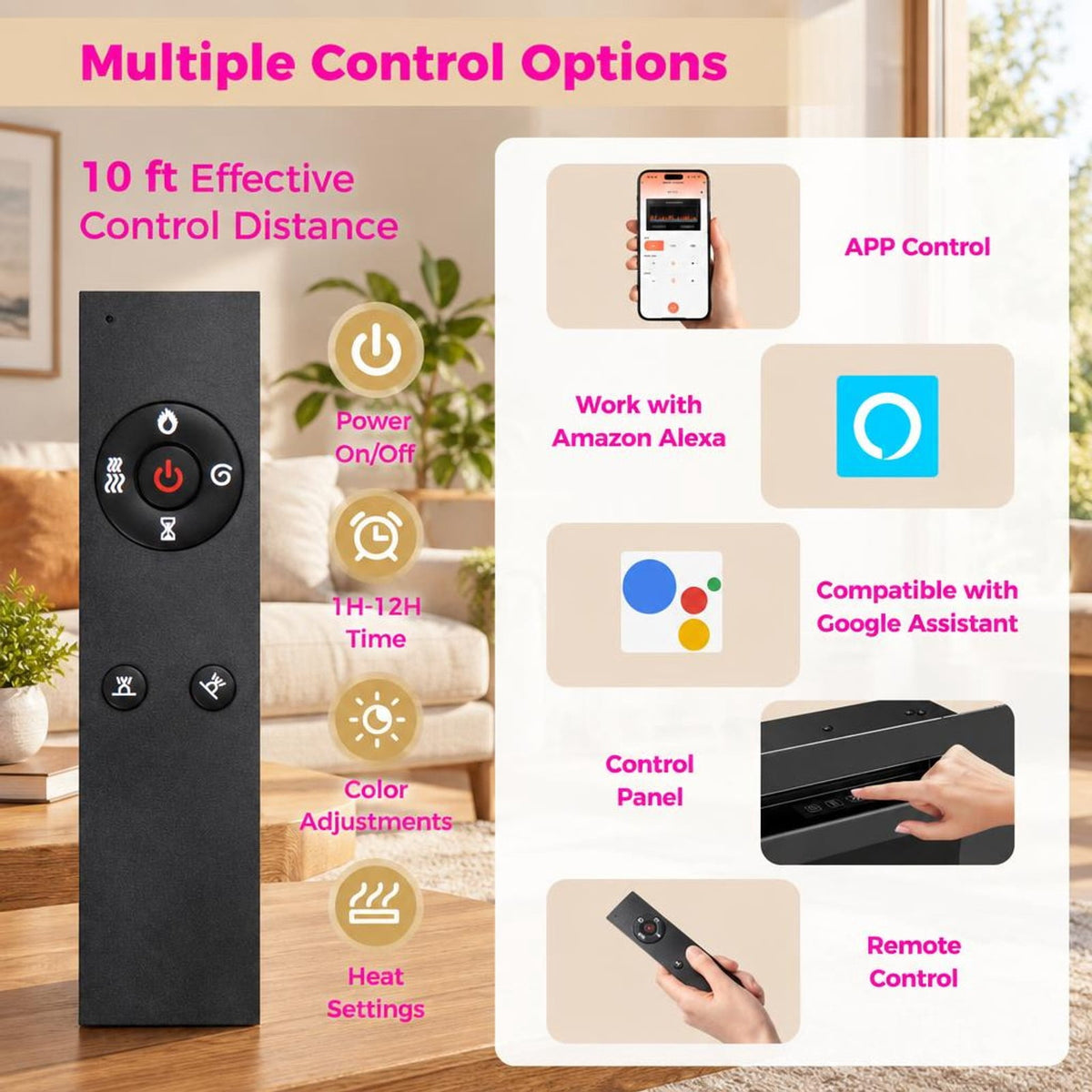 Airfind Smart WiFi Electric Fireplace Wall Mounted and Recessed 750W/1500W Heater-36 Inch, Black, Power Cord 5 ft Net Weight-36in 29.5 lbs