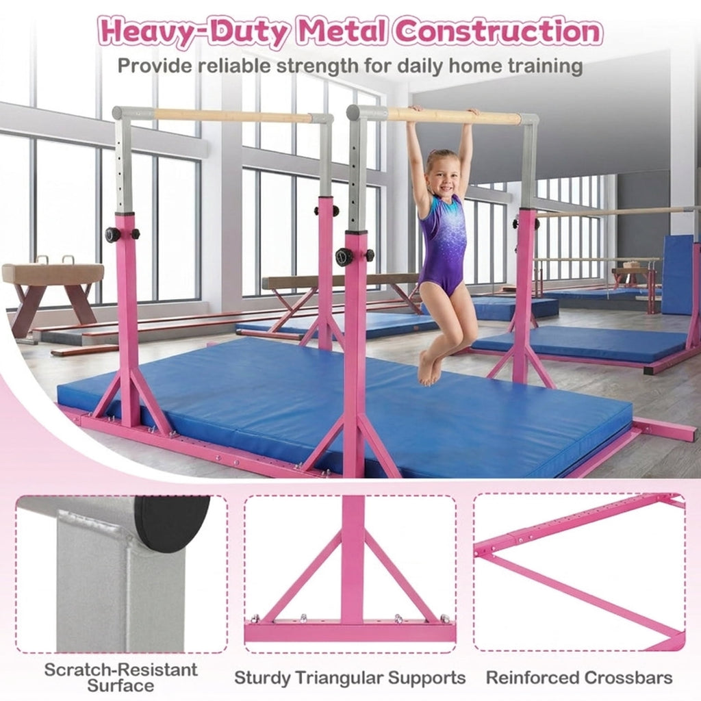 Airfind Adjustable Foldable Gymnastics Bar for Home with Heavy-Duty Steel Frame and Non-Slip Rubber Feet plus Safety Lock Pins for Kids Training, Pink