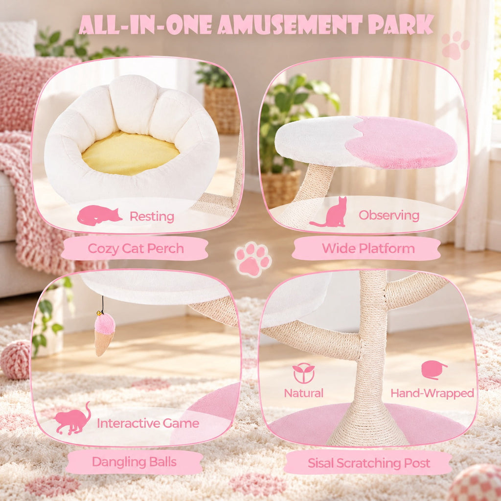 Airfind Multi-Layer Cat Tree Cat Tower with 2 Cat Perches 2 Platforms, Capacity of Each Layer 35 Lbsnet Weight for Convenient Everyday Use, Pink