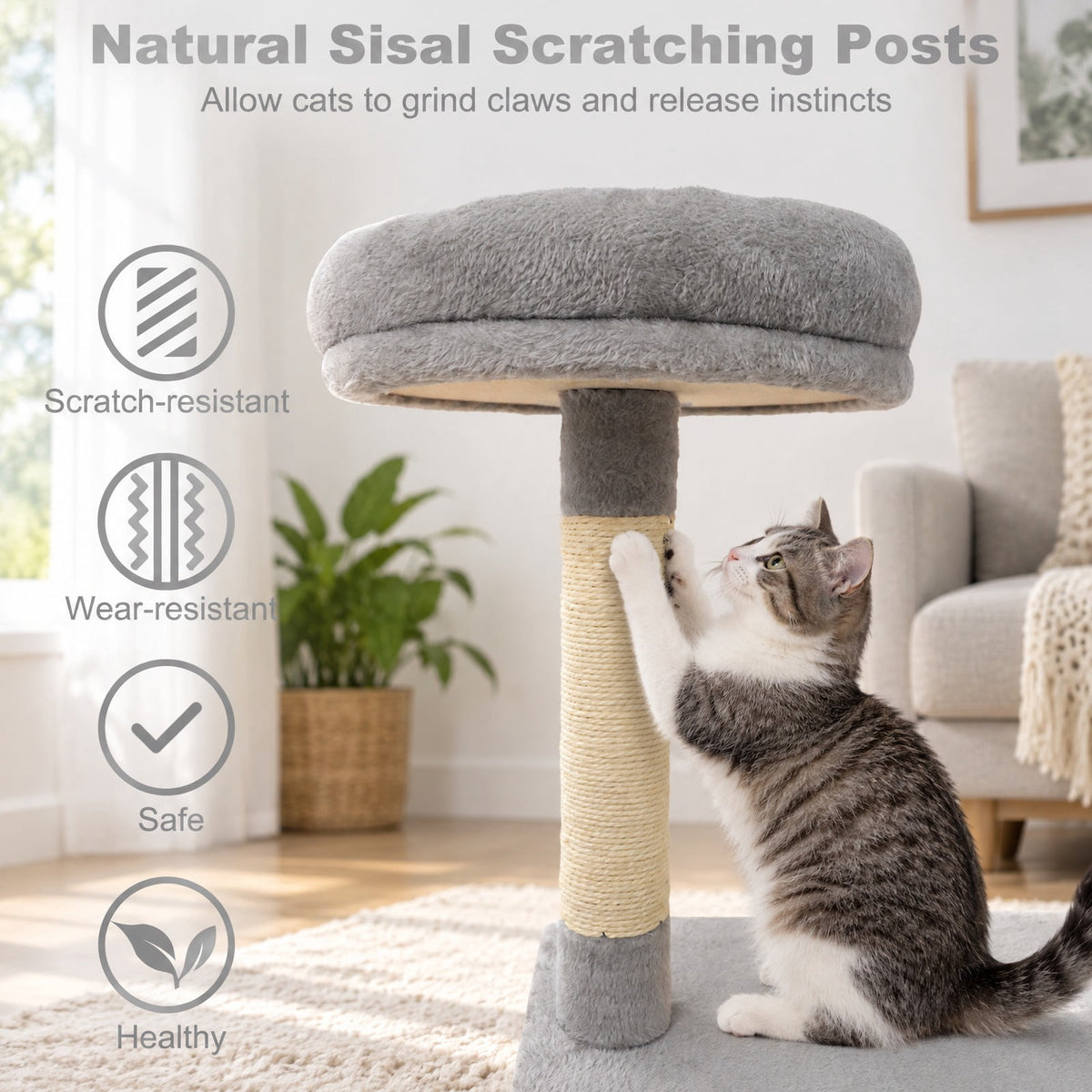 Airfind 48 Inches Tall Cat Tree Multi-Level Kitten Tower with Large Condo Padded Top Perch, Engineered Board Plush Sponge Jute Frame, Light Gray