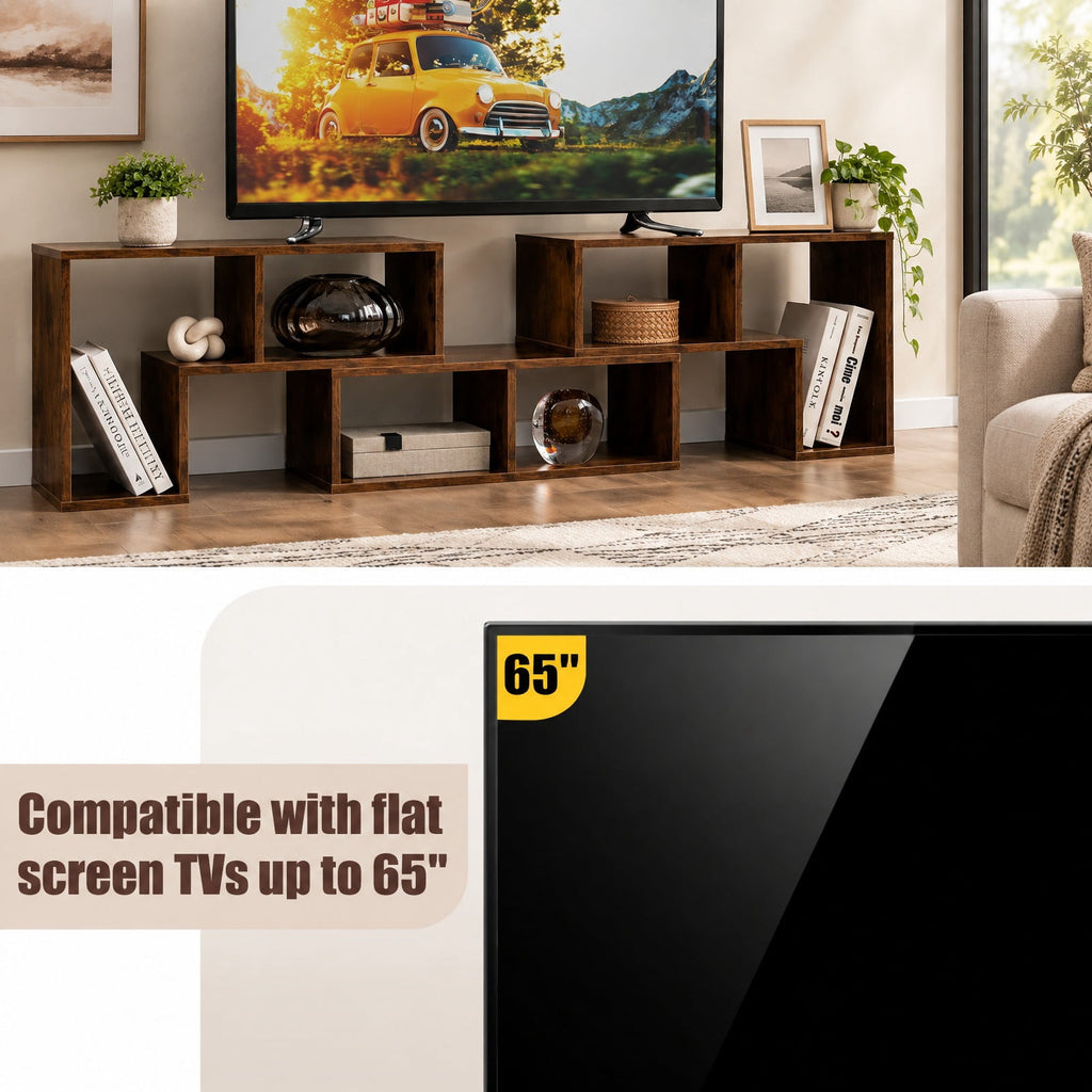 Airfind 3 Pieces Console TV Stand for TVs up to 65 Inch with Shelves, 176 lbs Capacity, Brown, Dimensions of Rectangular Shelf 26.5 x