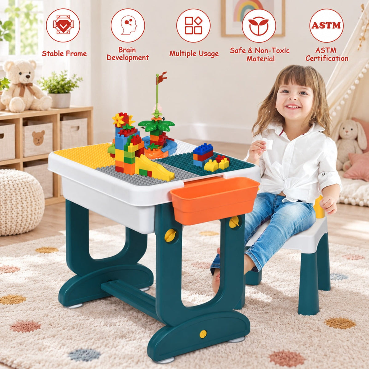 Airfind 5-in-1 Kids Activity Table Set, 220 lbs Capacity, PP PE ABS Frame, for Over 3 years old, As shown in the picture
