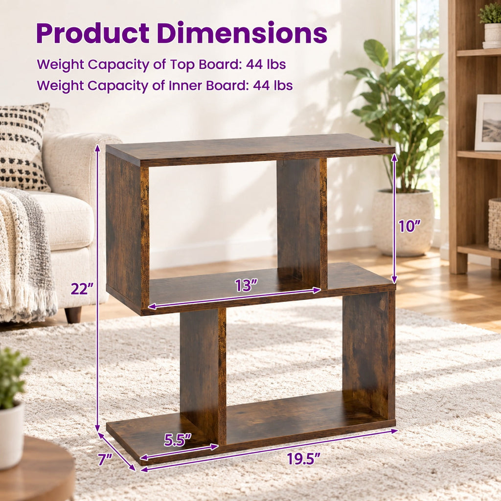 Airfind 24 Inch 3-Tier Geometric Bookshelf with Thick Foot Pads, 44 lbs Capacity, Engineered Wood PVC Frame, 19.5in x 7in x 22in Footprint, Brown