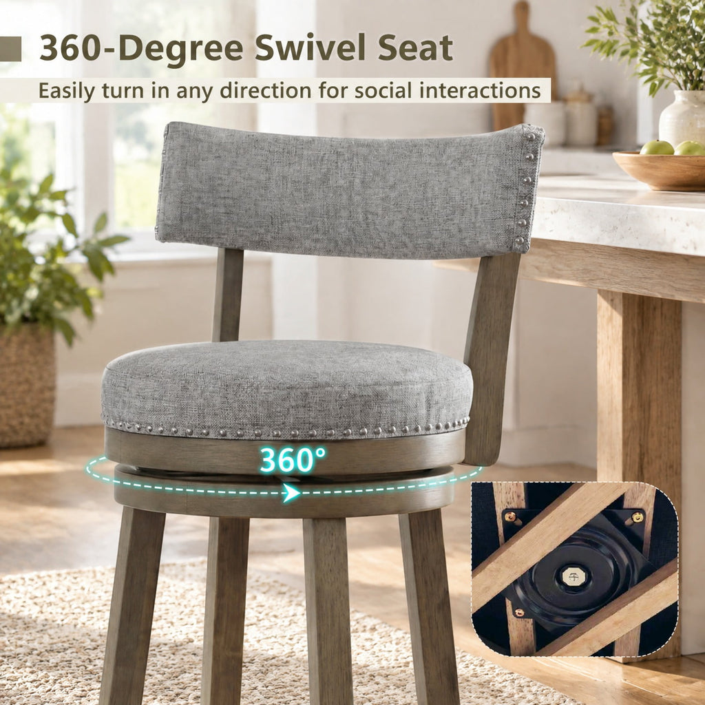 Airfind Swivel Bar Stools Set of 2 Linen Fabric Upholstered Barstools with Back-31.5 Inches, 330 lbs Capacity, Rubber Wood Linen Fabric Sponge Frame