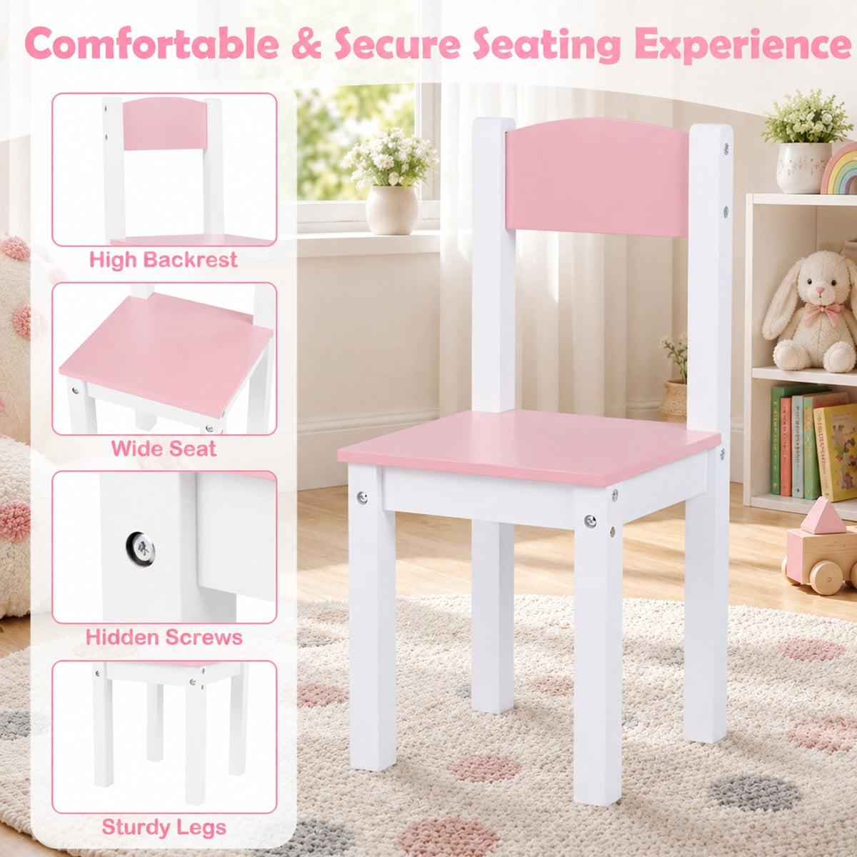 Airfind Kids Vanity Set with Chair and Mirror Makeup Dressing Desk with Storage Shelves and Drawers-White and Pink, 200 lbs Capacity, MDF Glass Frame