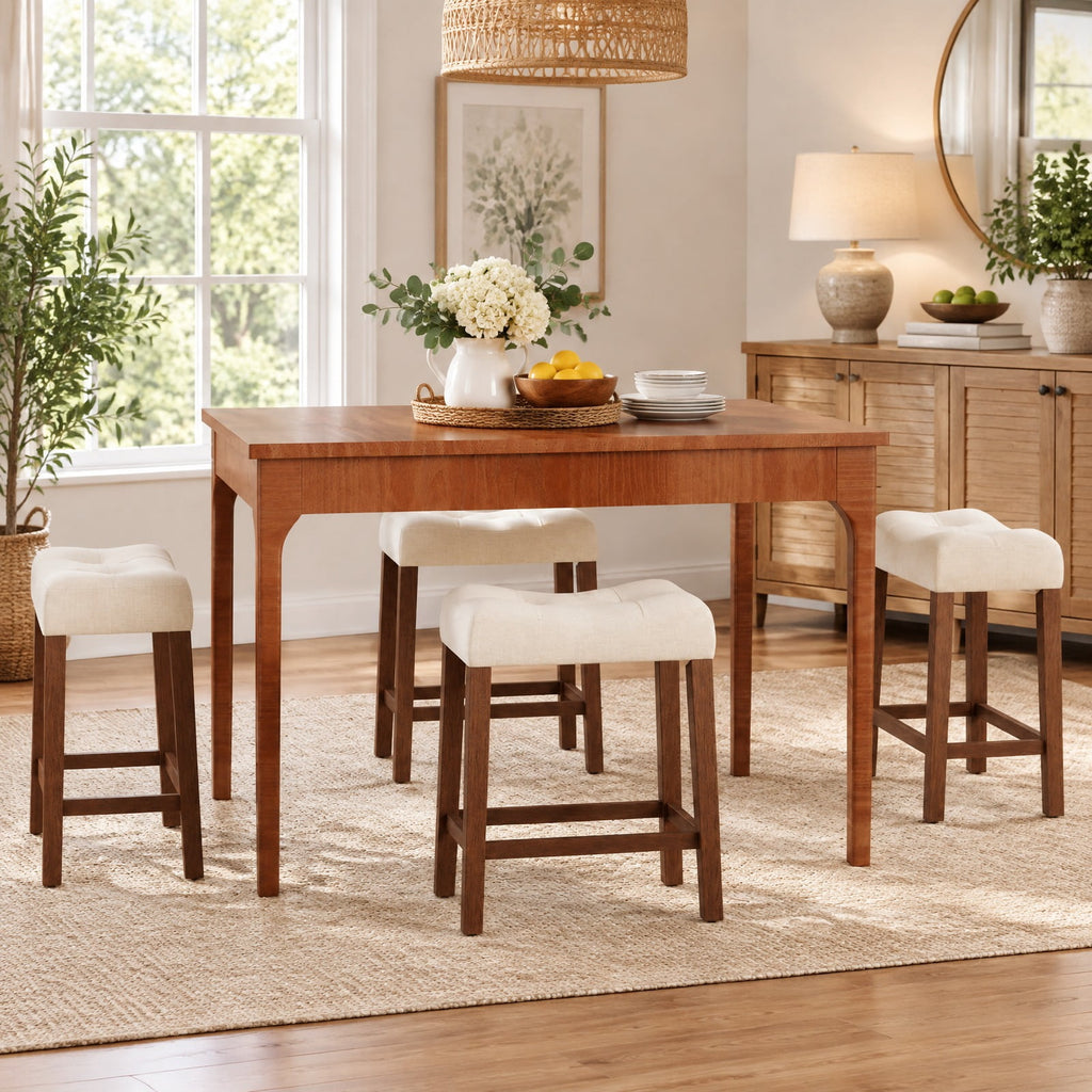 Airfind Set of 4 Upholstered Counter Height Bar Stool with Curved Saddle-seat, 330 Lbs Capacity, Rubber Wood MDF Fabric Sponge, Brown