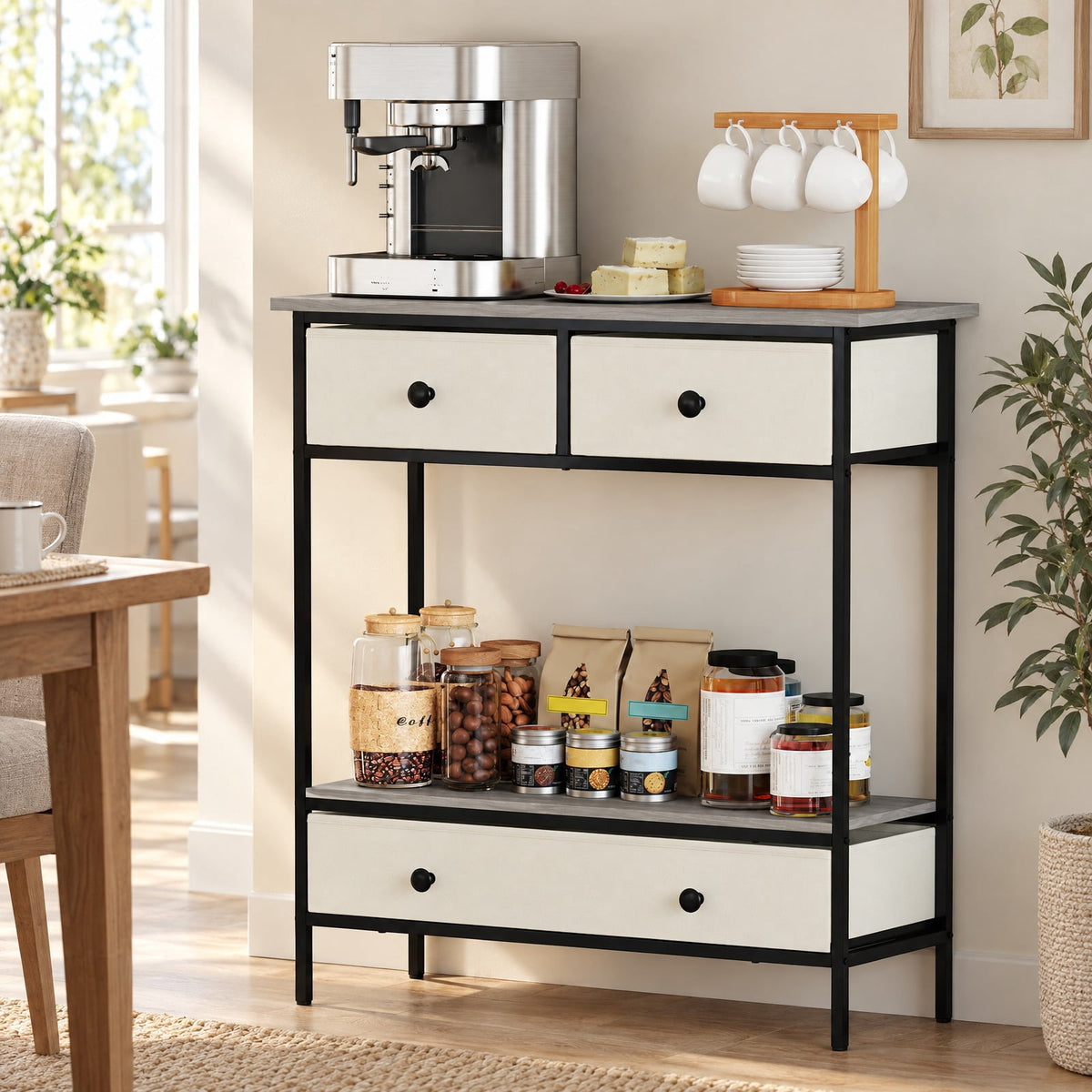 Airfind Farmhouse Console Table with Open Storage Shelf for Hallway, 66 lbs Capacity, Engineered Wood Metal Frame, 32 x 12 x 34 Footprint, Gray