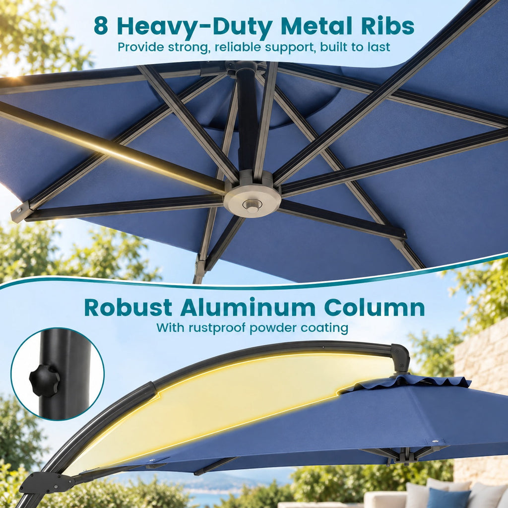 Airfind 11 FT Cantilever Patio Umbrella with Base with 360° Rotation and Tilt Adjustment, Polyester Fabric Aluminum Metal Frame, Navy