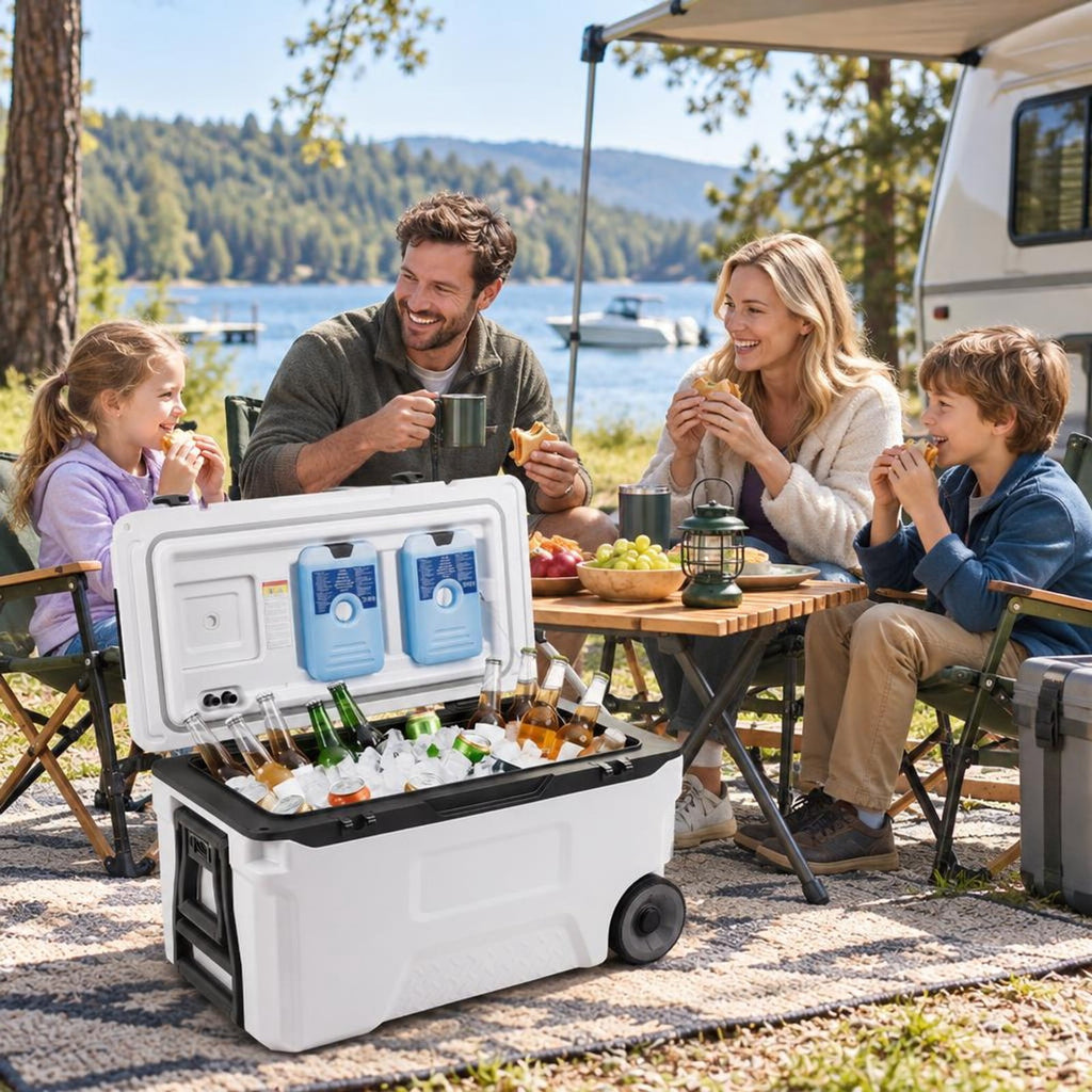 Airfind 53 Quart Portable Rolling Cooler with Fish Ruler for Outdoor, PP PU HDPE TPE Frame, 29.5 x 16 x 16 Footprint, White