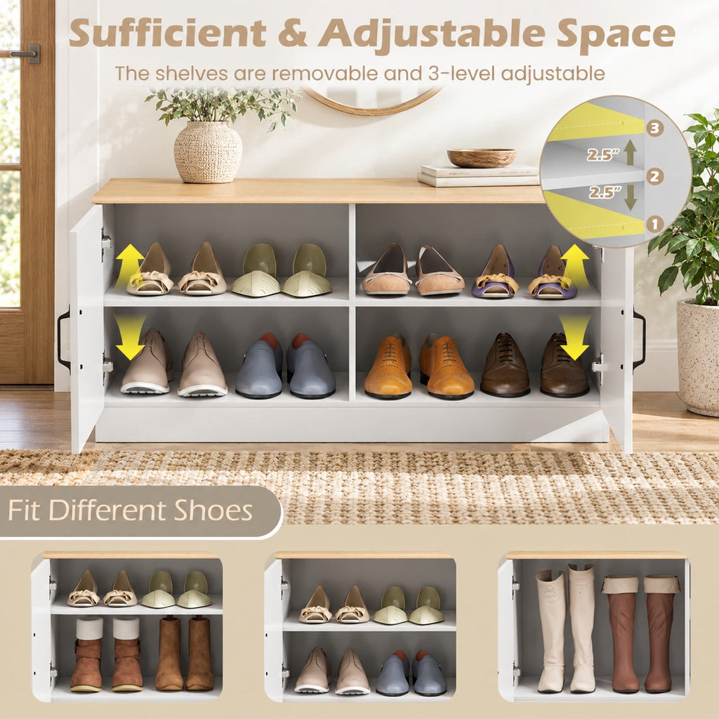Airfind 2-Door Shoe Bench Shoe Storage Cabinet with Adjustable Shelves, 300 lbs Capacity, Engineered Wood MDF Frame, 40 x 16 x 19 Footprint