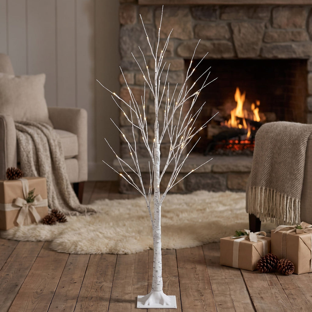 Airfind Pre-lit White Twig Birch Tree for Christmas Holiday with LED Lights-4 ft, metal plastic Height: 4/5/6 ft Frame, White