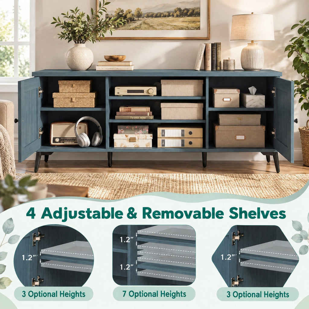 Airfind 2-Door TV Stand for TVs up to 65 Inch Mid Century Modern Entertainment Center, 176 lbs Capacity, Engineered Wood Metal Frame, Turquoise