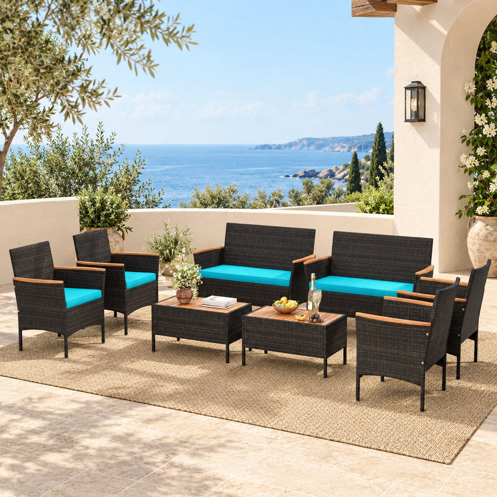Airfind 8 Piece Patio Wicker Sofa Set 4 Rattan Chairs and 2 Loveseat with 2 Table, 400 lbs Capacity, 22 x 23.5 x 32 Footprint