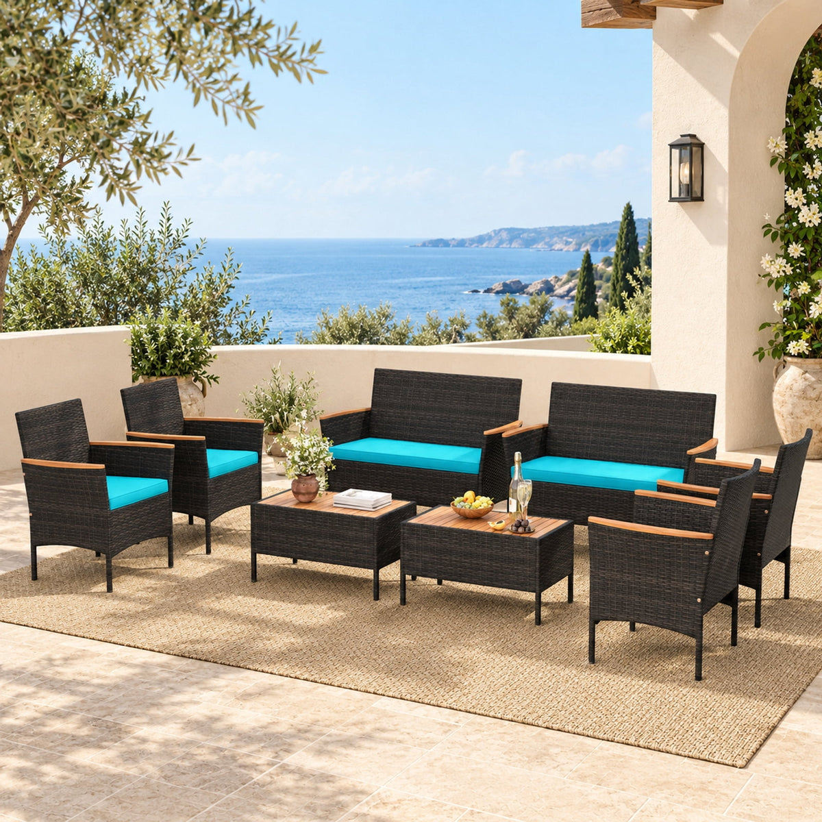Airfind 8 Piece Patio Wicker Sofa Set 4 Rattan Chairs and 2 Loveseat with 2 Table, 400 lbs Capacity, 22 x 23.5 x 32 Footprint