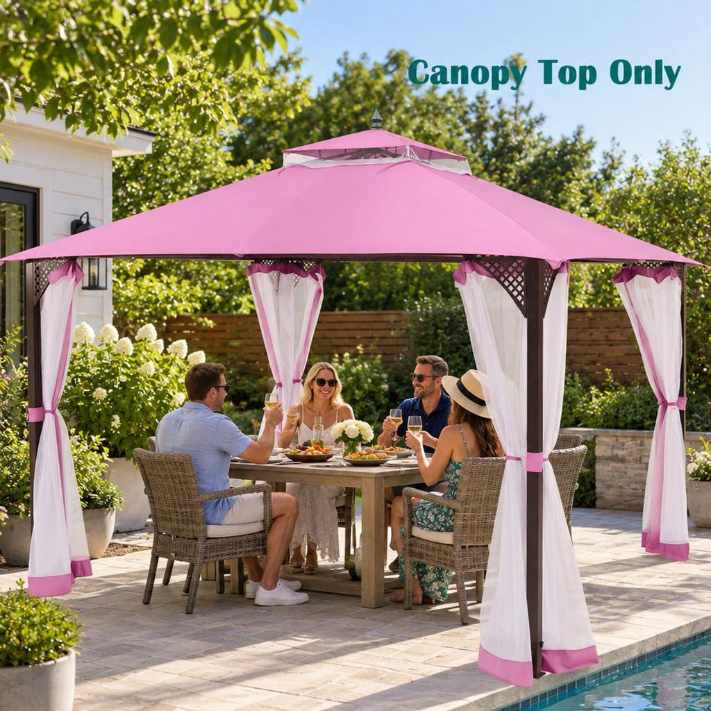 Airfind 10 x 12 Feet Gazebo Replacement Top with Air Vent and Drainage Holes, Polyester Frame, 12 ft x 10 ft Footprint, Pink