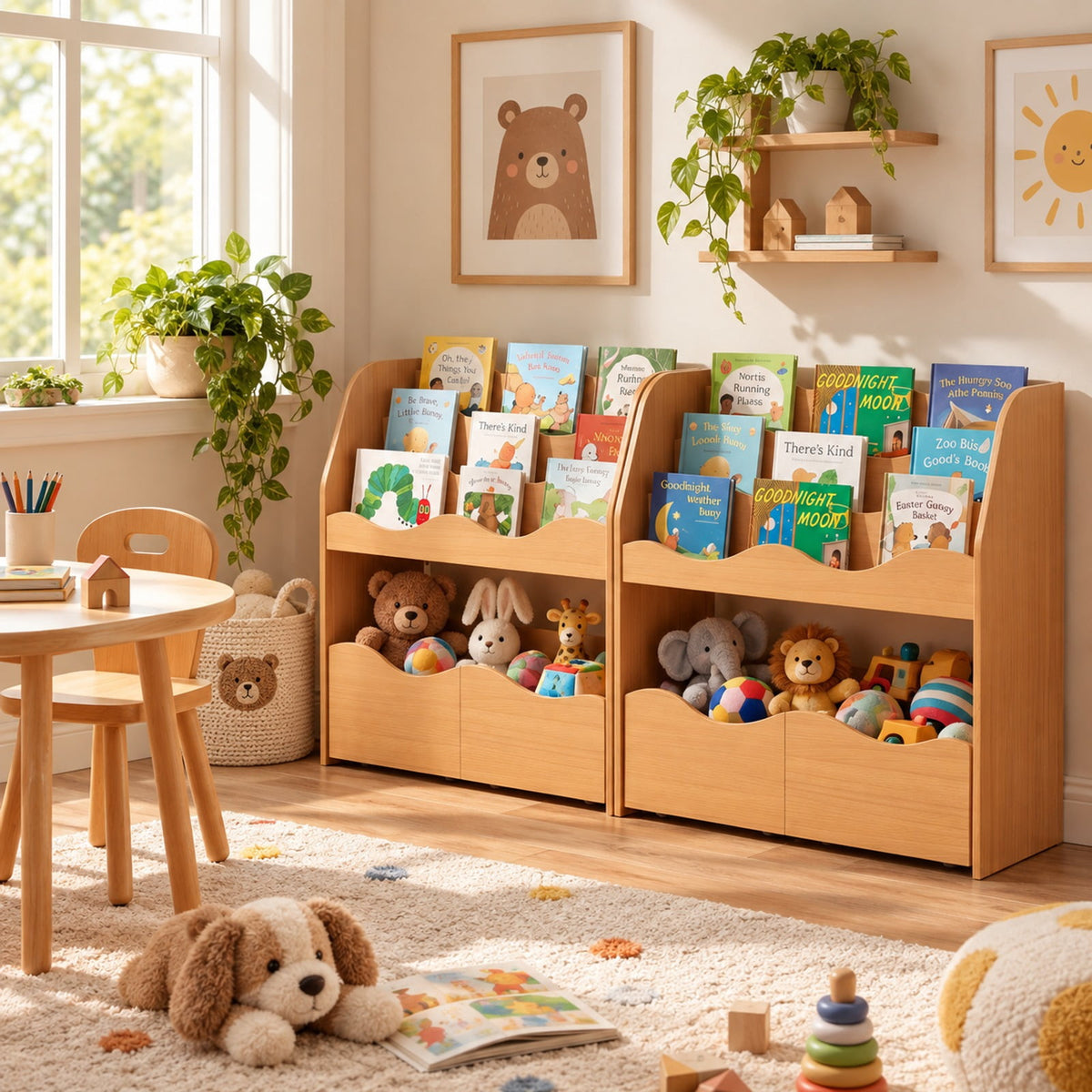 Airfind Kids Toy Wooden Storage Organizer with 2 Rolling Drawers for Kids Room, 11 lbs Capacity, Engineered Wood Frame, Natural
