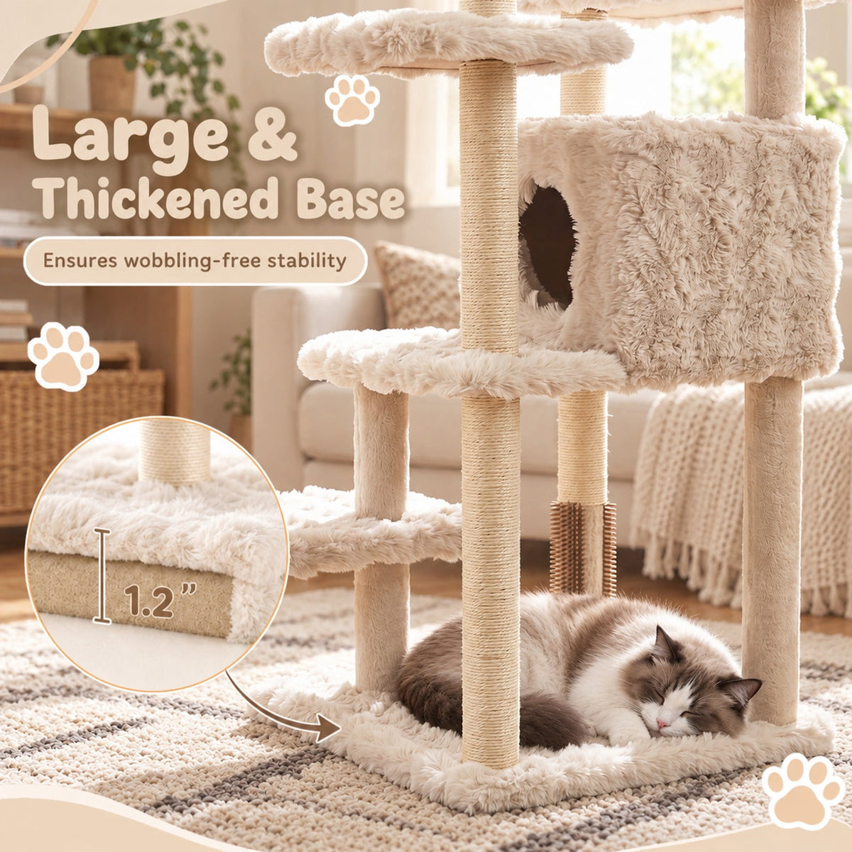 Airfind 67 Inch Multi-level Cat Tree with Large Cat Condo and Padded Perch, 22 lbs Capacity, Polyester Fabric PP Cotton Sisal Engineered Wood Frame