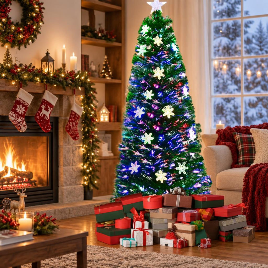 Airfind LED Optic Artificial Christmas Tree with Snowflakes-6 Feet, PVC Frame, 2.4 x 5 (Diameter x H) Height: 5 ft Weight: About 8 lbs Footprint