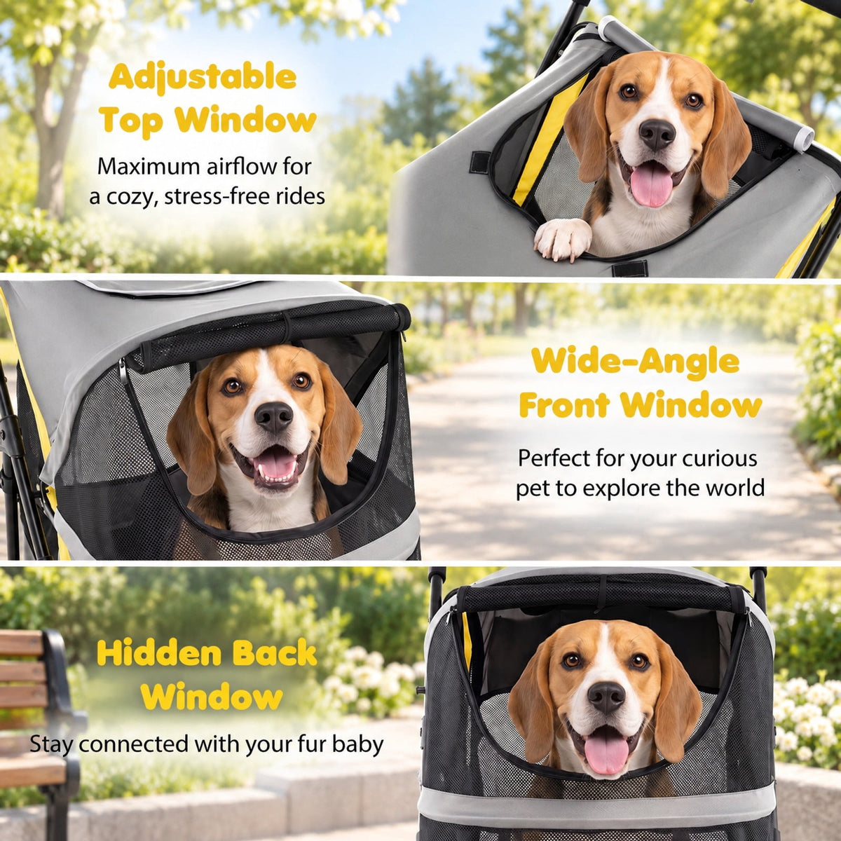Airfind 220 LBS Heavy Duty Dog Stroller for Large and Medium Dogs with One-Step Foot Brake and Top and Front Windows, 41.5in x 27in x 40inCabin Footprint