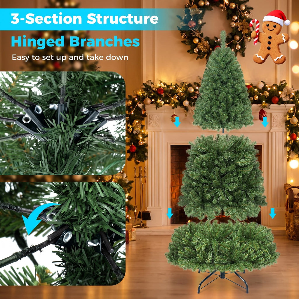 Airfind Pre-Lit Green Artificial Christmas Tree with Full Branch Tips-7 Feet, PVC Metal Frame, Green