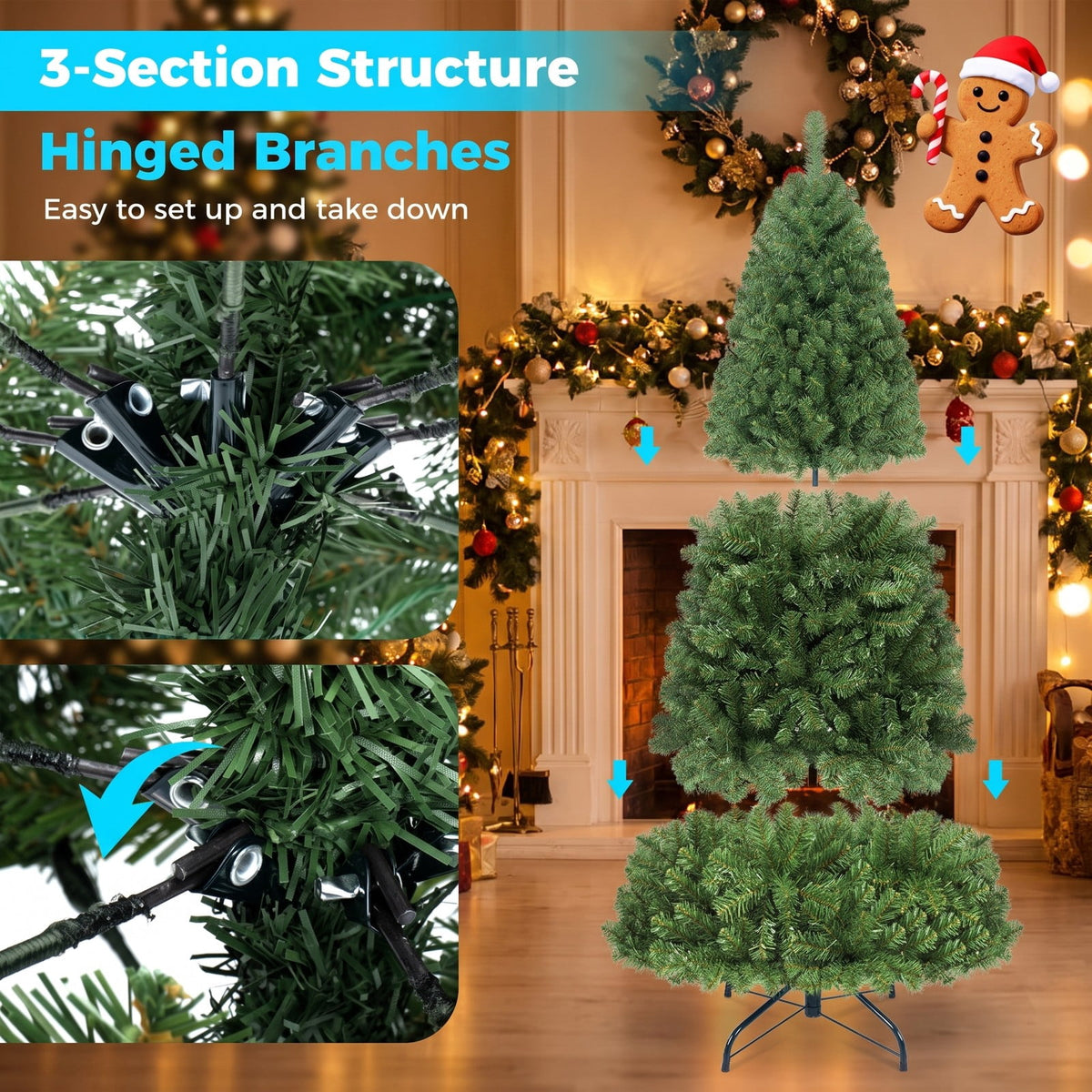 Airfind Pre-Lit Green Artificial Christmas Tree with Full Branch Tips-7 Feet, PVC Metal Frame, Green
