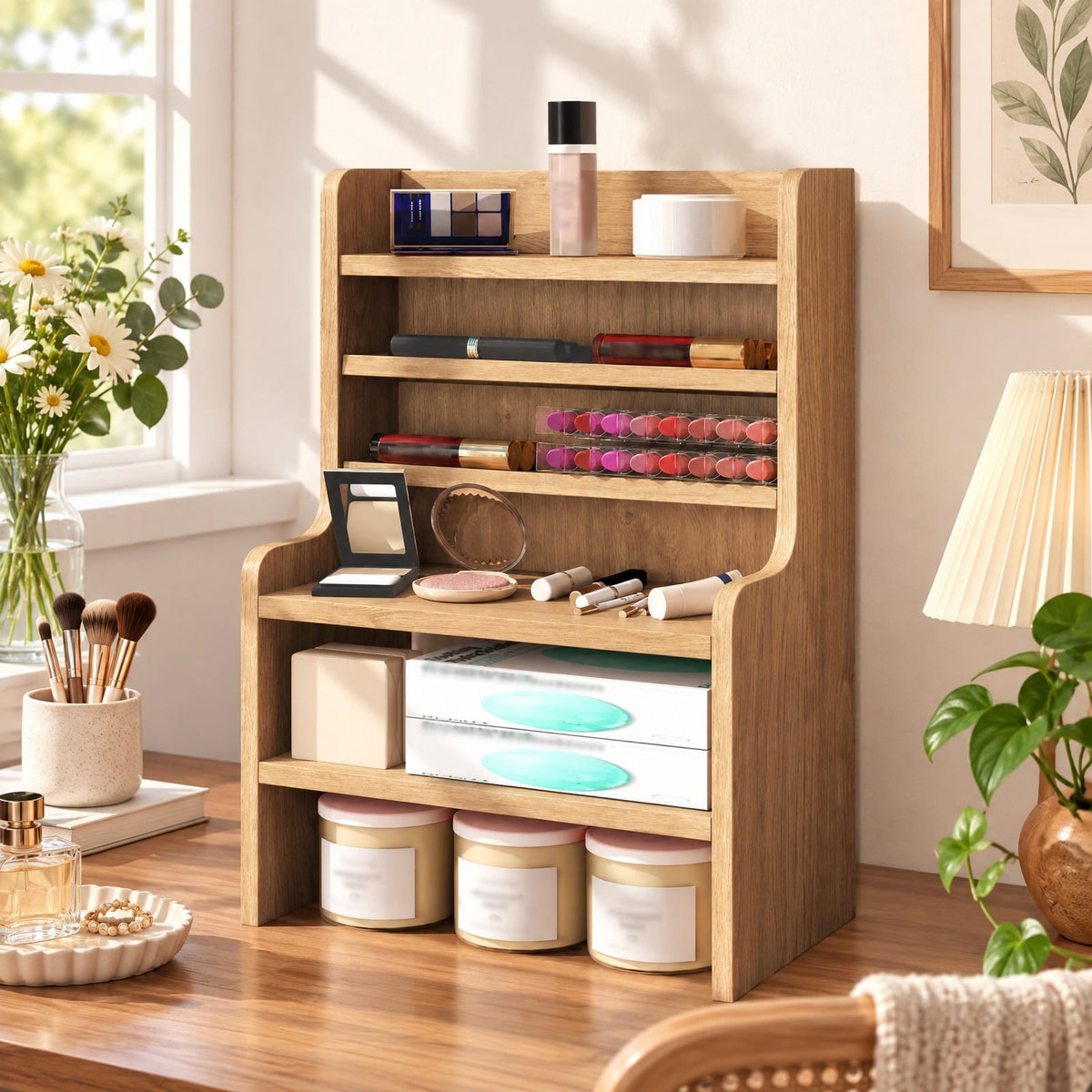 Airfind Desktop Organizer 6-Tier Mini Storage Rack with 2 Removable Shelves, 55 lbs Capacity, Engineered Wood Frame, 12 x 6.5 x 16.5 Footprint