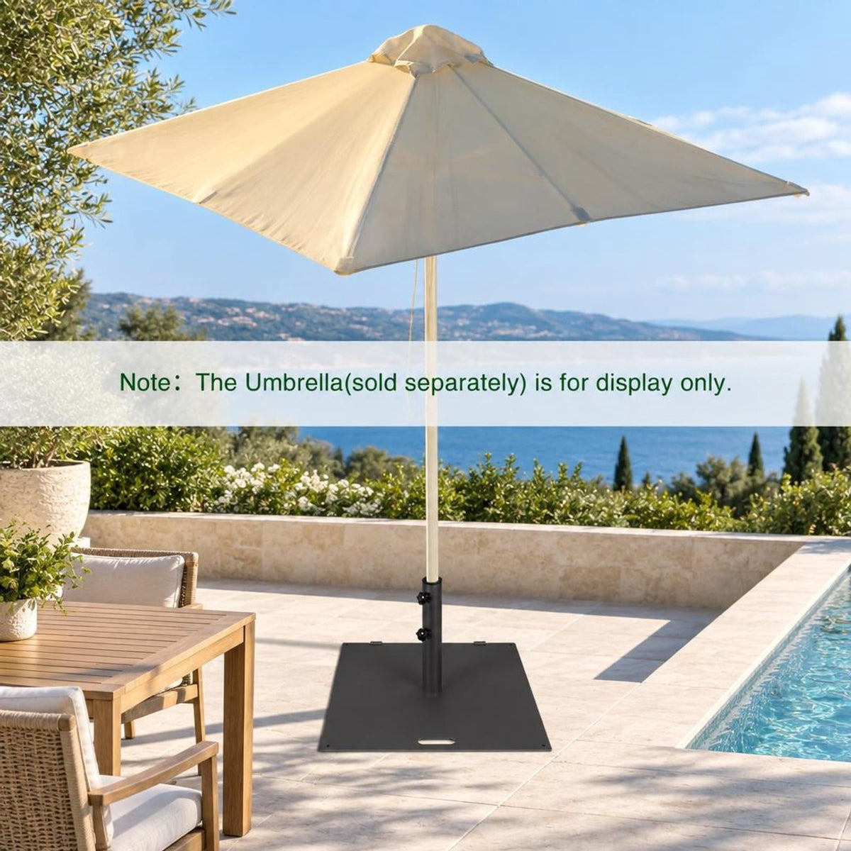 Airfind 24 Inch Square Patio Umbrella Base 50 LBS Weighted, Steel PP Frame, 24 x 24 x 14 (L x W x H) Suitable Footprint, Black