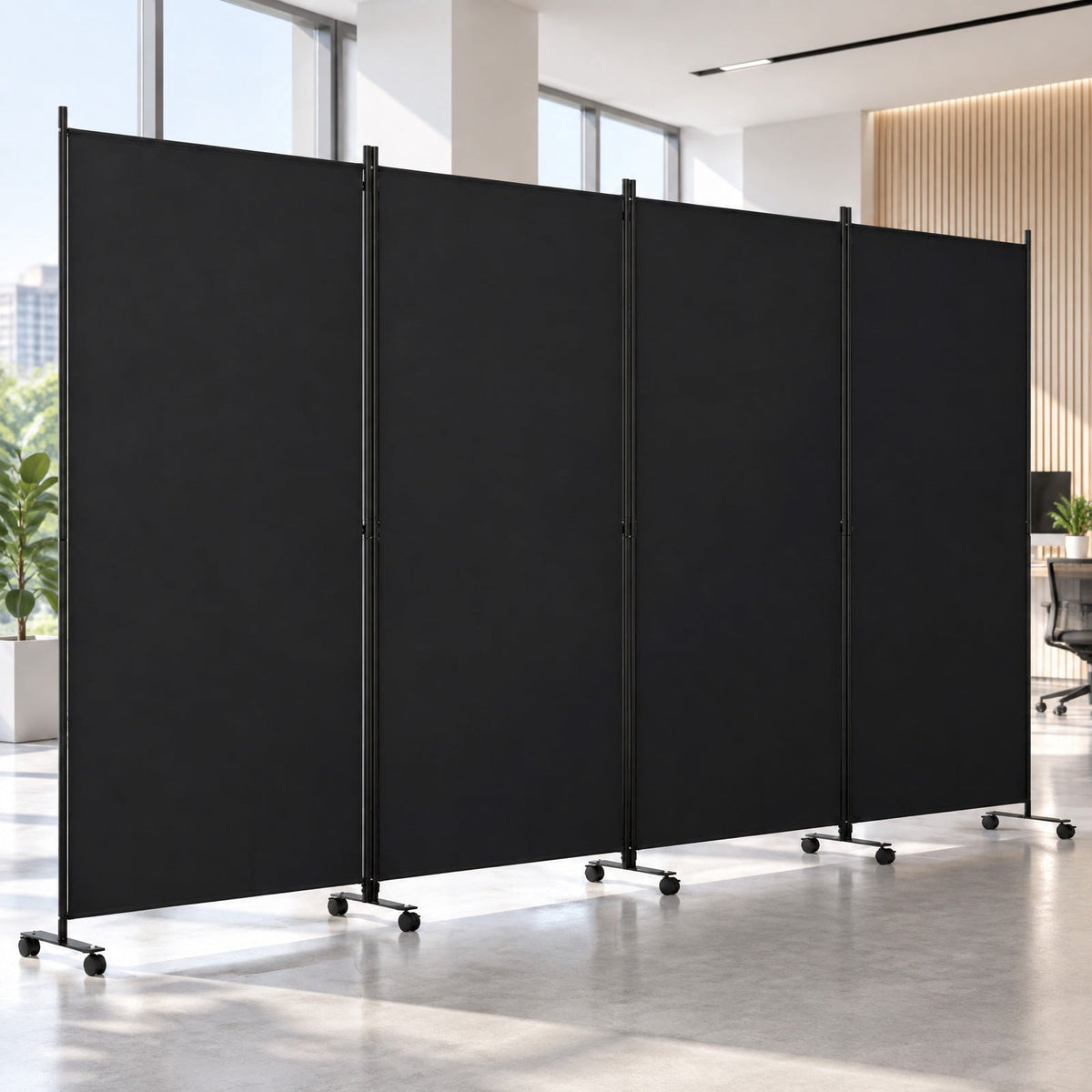Airfind 4 Panel Folding Privacy Screen Room Divider with Wheels, Polyester Fabric Metal PP Frame, 137 x 12 x 71.5 Footprint, Black