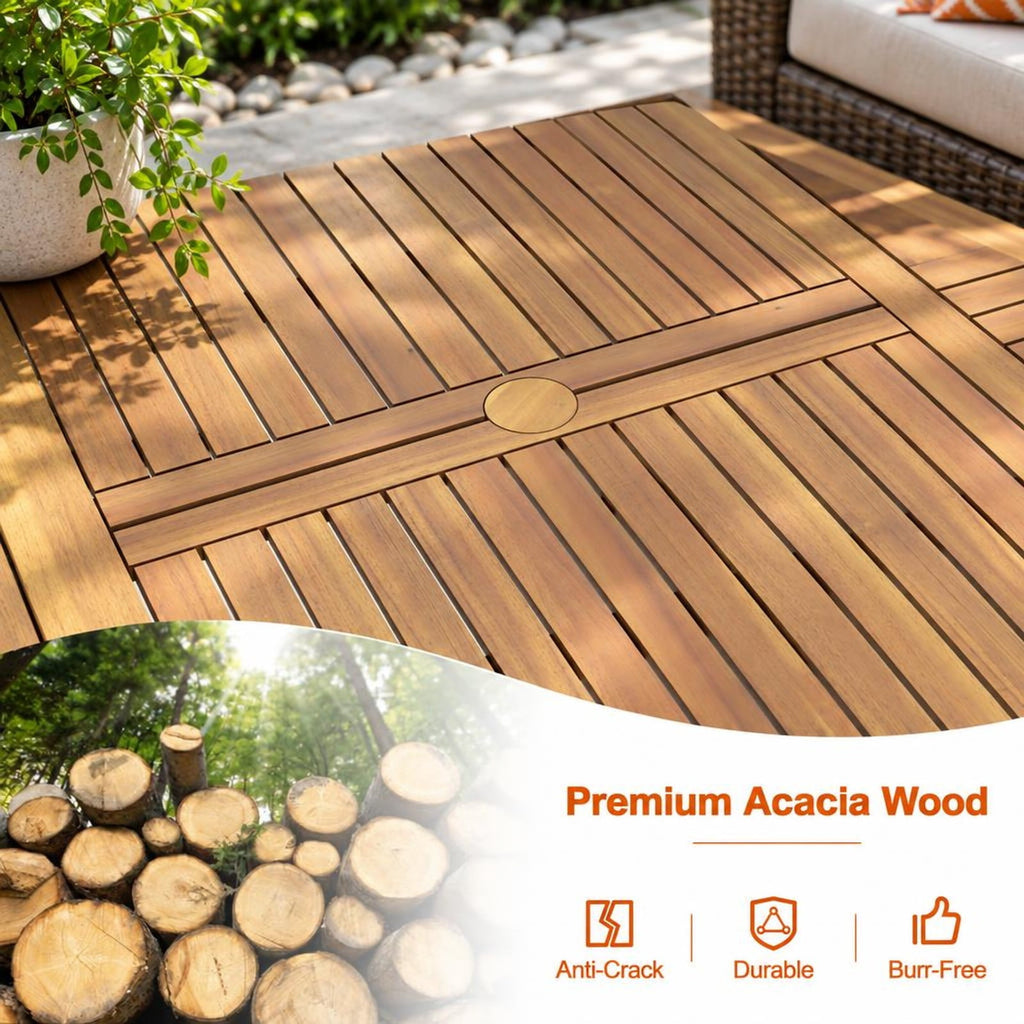 Airfind 8-Person Outdoor Dining Table 79 Inch Acacia Wood Patio Table with Umbrella Hole, Capacity 165 lbs Capacity, Acacia Wood Metal Frame, Wood