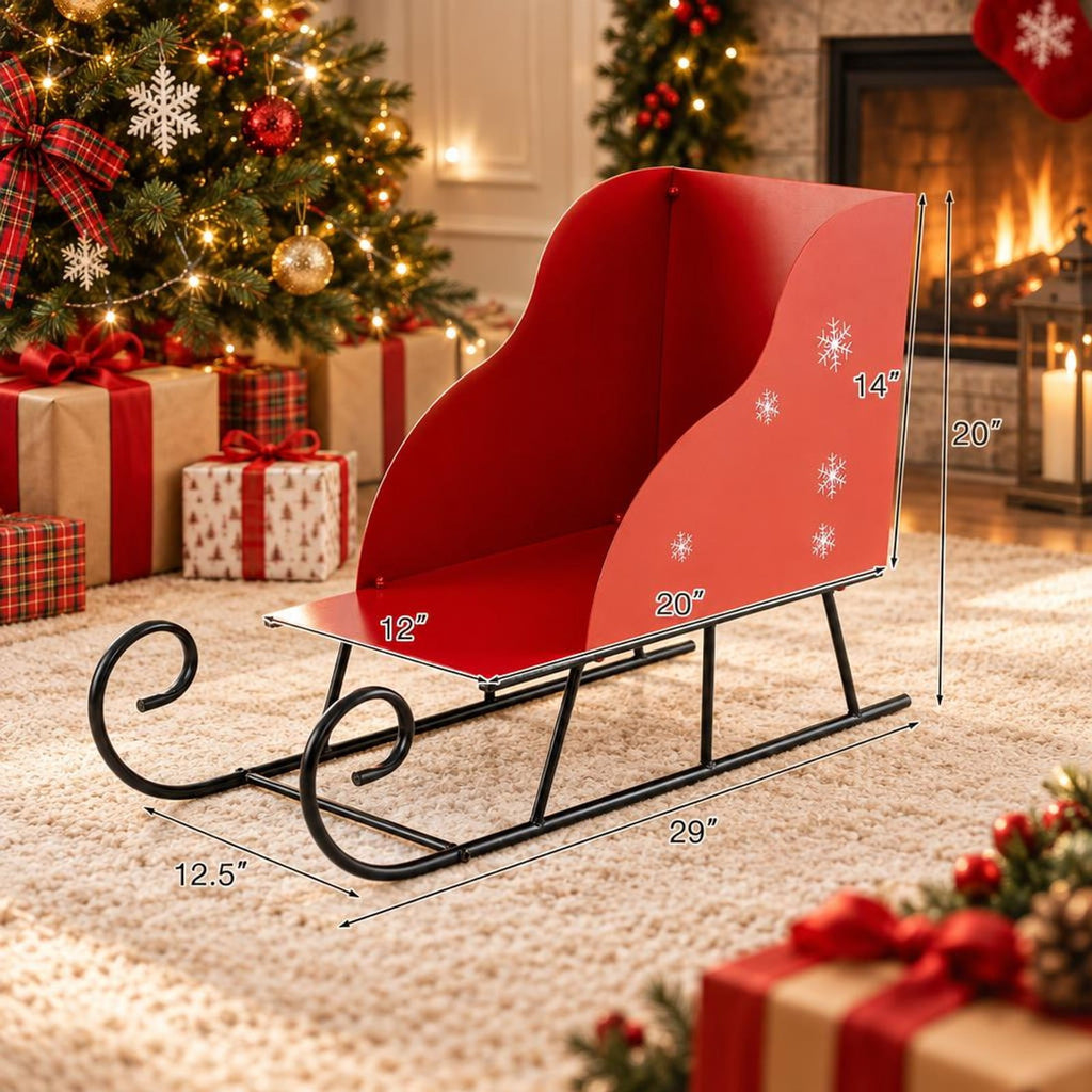 Airfind Metal Christmas Santa Sleigh Basket Xmas Santas Gift Storage Sleigh, 33 lbs Capacity, Metal Frame, 29in x 12.5in x 20in Footprint, Red and Black