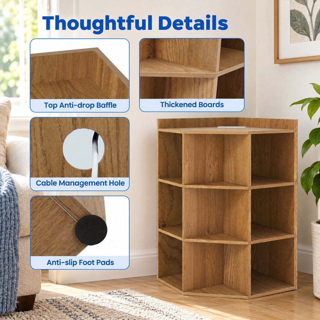 Airfind 3-Tier Corner Cabinet with Charging Station for Bedroom, Engineered Wood Frame, 20 x 20 x 34 inch Footprint, Natural