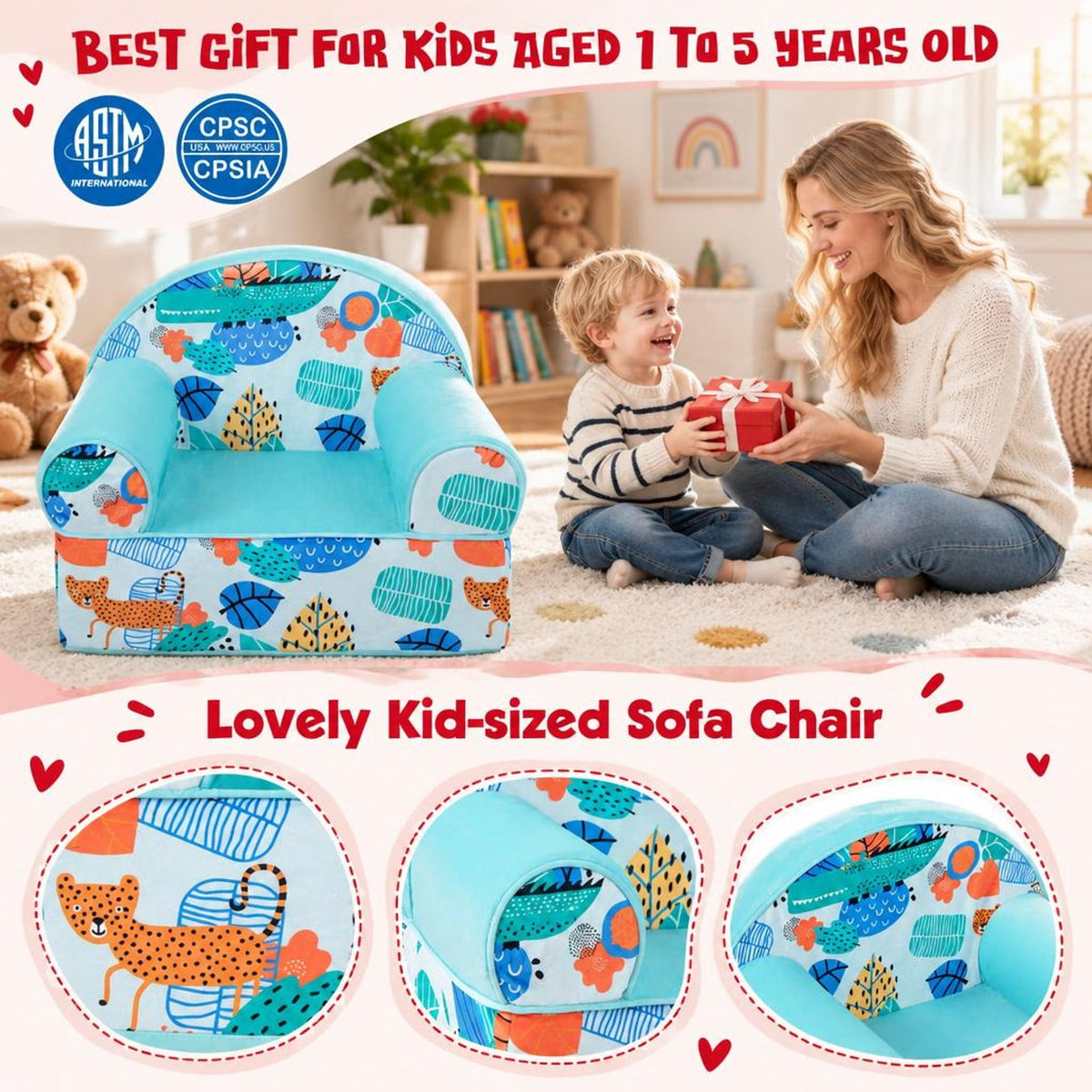 Airfind Kids Armchair with Plush Velvet Cover and Soft Sponge Filling, 110 lbs Capacity, Velvet Fabric Sponge Frame, 25.5 Inch x 17.5 Inch x 20.5 Inch Footprint