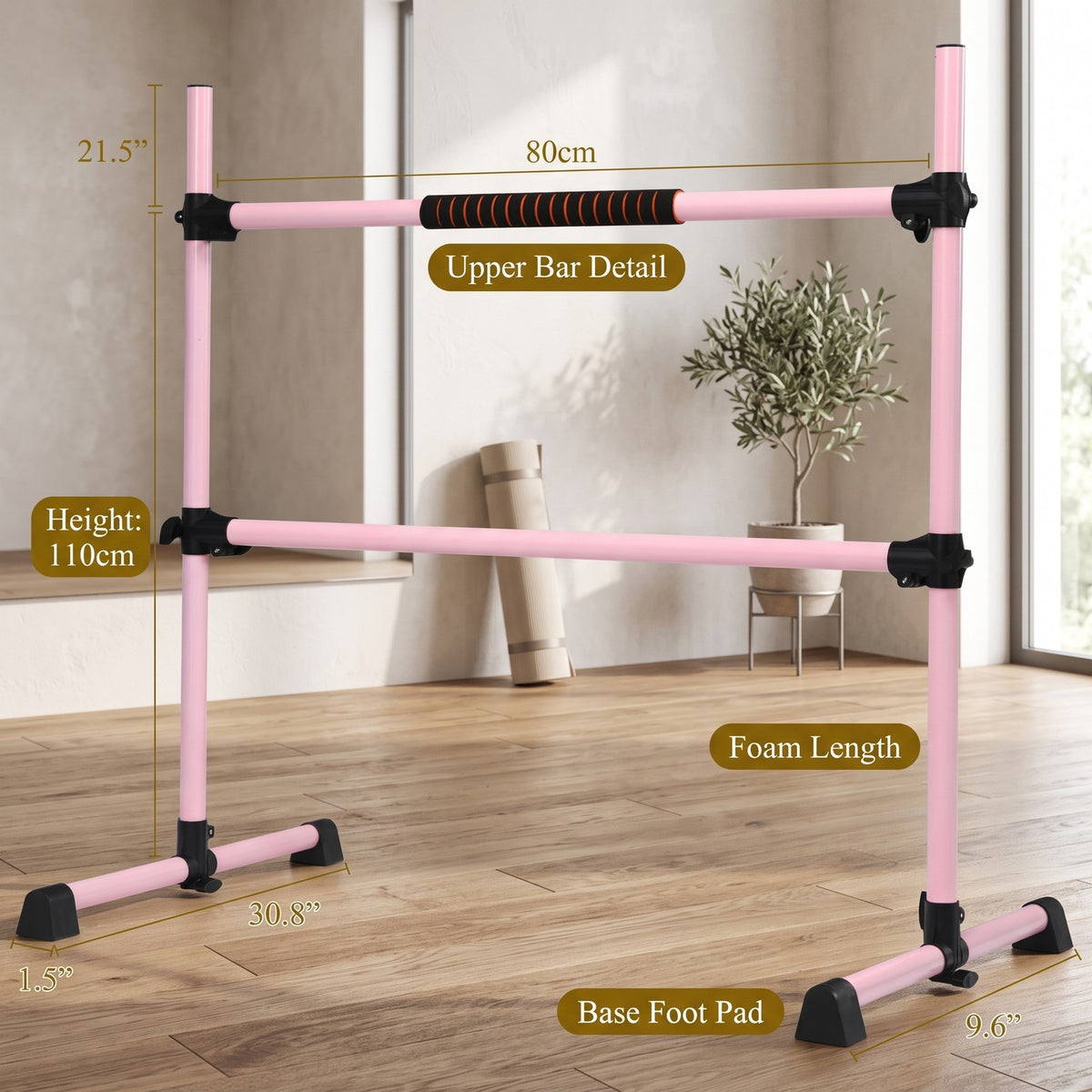 Airfind 4 Feet Portable Ballet Barre Freestanding Double Dance Barre with Adjustable Height for Home Studio and School, Pink