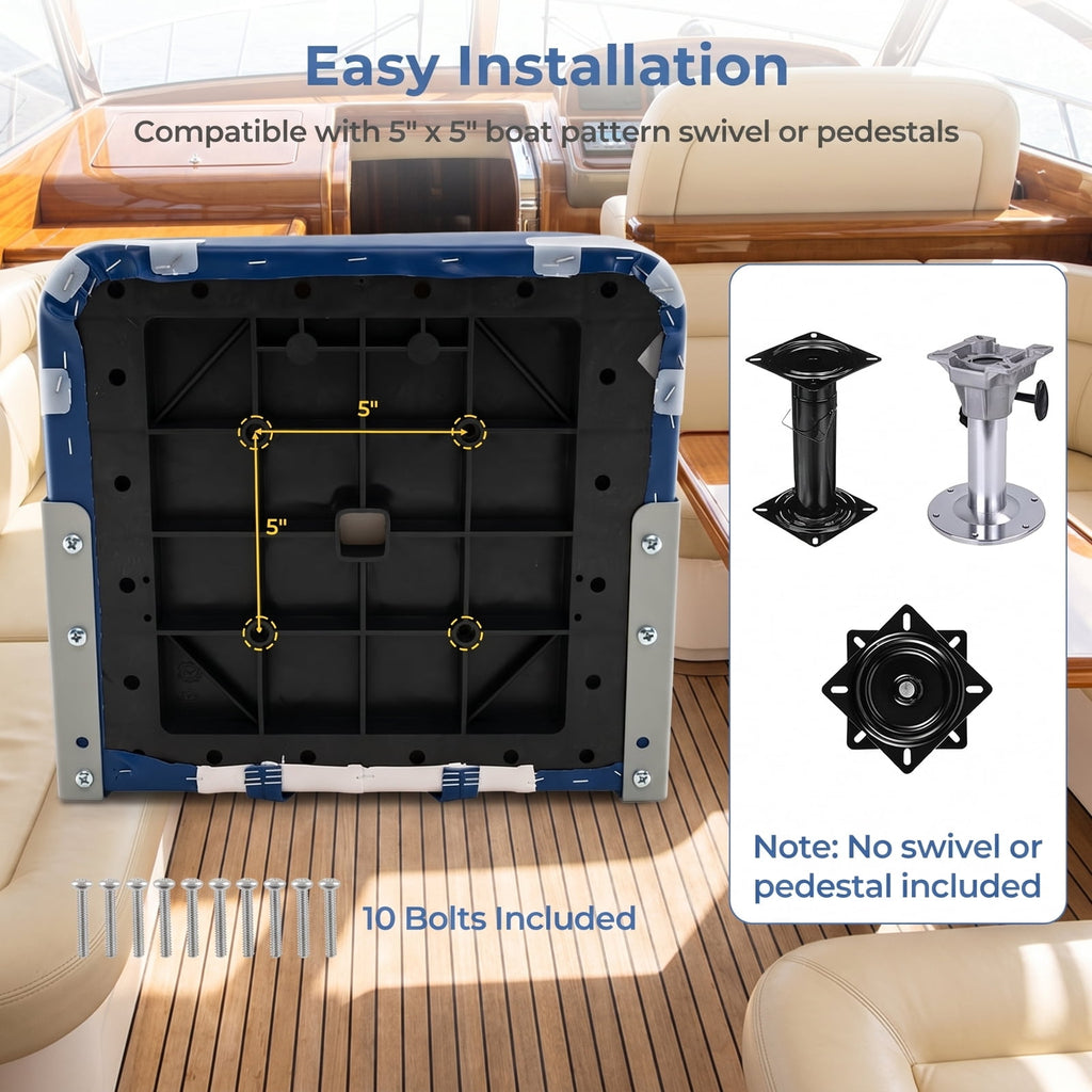 Airfind 2-Pack Folding Low-Back Boat Seats for Fishing Boat, Pontoon Runabout ¡ª Marine PVC Leather, Aluminum Hinges, 5 x 5 Bolt Pattern, 330 lb Rated (Blue White)