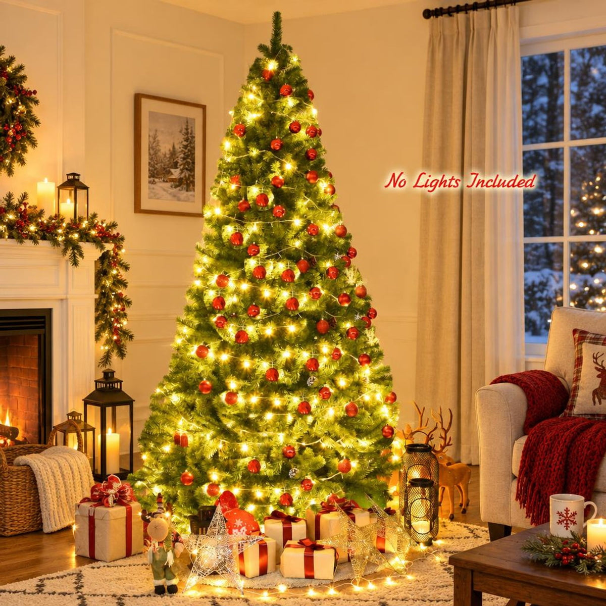 Airfind PVC Artificial Christmas Tree Premium Hinged-9 ft, PVC iron Frame, 3.8ft x 6ft Footprint, Green