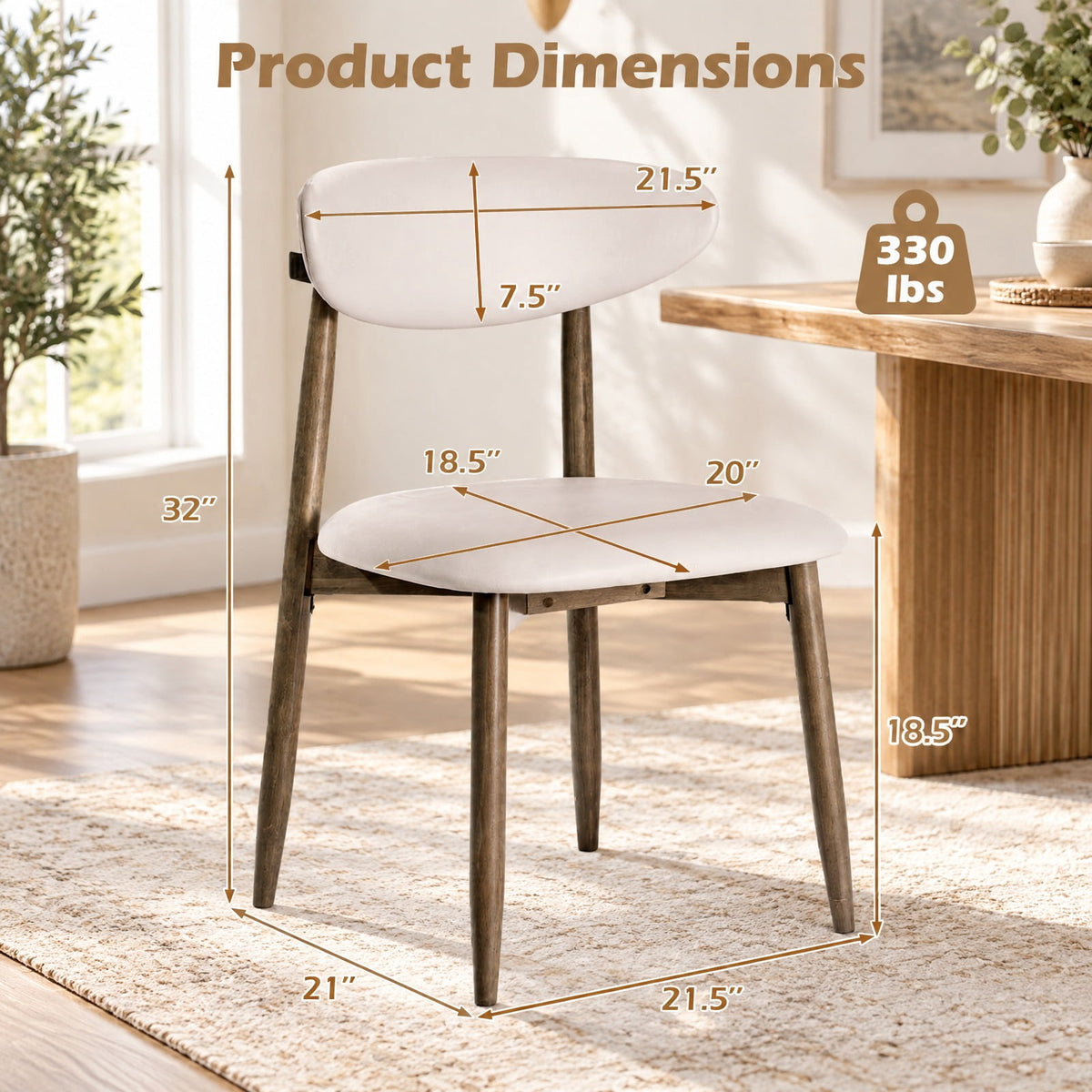 Airfind Set of 2 Wooden Modern Upholstered Dining Chairs with Curved Backrest, Chair 330 lbs Capacity, Rubber Wood Frame, Beige