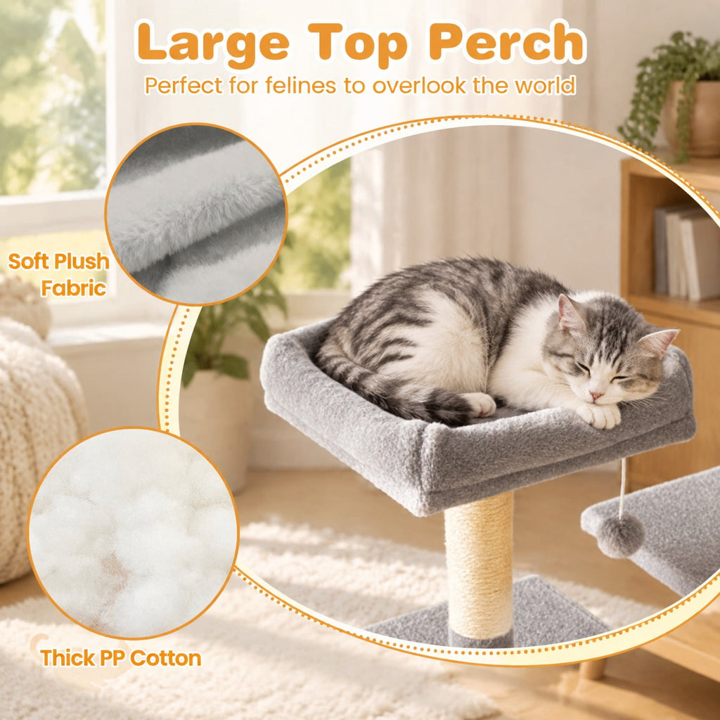 Airfind Multi-level Cat Tree Modern Cat Tower with Upholstered Perch and 2 Cat Condo, 24 x 18.5 Footprint, Gray