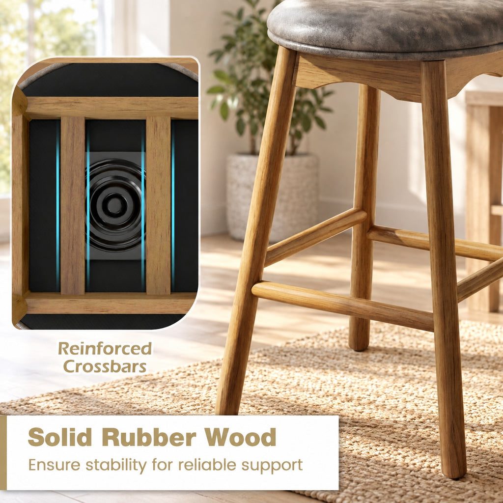 Airfind Swivel Counter Height Barstools with Solid Wood Legs and Footrests-Set of 2, 290 lbs Capacity, PU Leather Sponge Rubber Wood MDF Frame, Wood