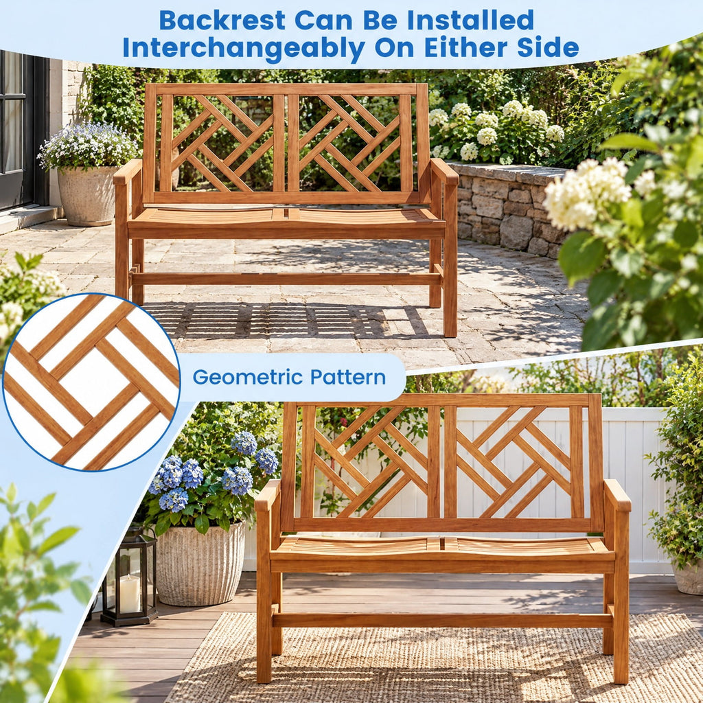 Airfind Outdoor Bench Wood 2, 660 lbs Capacity, Hardwood Frame, 48 × 26 × 36 Footprint, Wood, Geometric patterns infuse an elegant touch