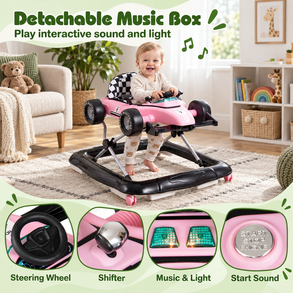 Airfind 4-in-1 Child Push Walker Activity Center Height Adjustable with Music Box, 26.5 Lbs Capacity, PP Metal, for 6-18 Months, Pink
